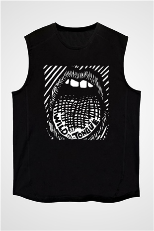 Twin Tribes Baskılı Unisex Siyah Kolsuz Tişört - Tshirt