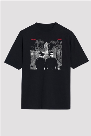 Twin Tribes Baskılı Unisex Siyah Oversize Tişört - Tshirt