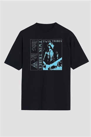 Twin Tribes Baskılı Unisex Siyah Oversize Tişört - Tshirt