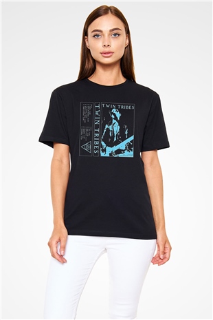 Twin Tribes Baskılı Unisex Siyah Tişört - Tshirt