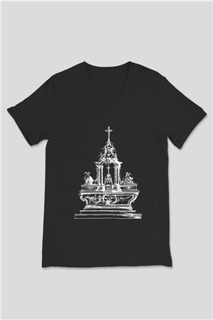 Twin Tribes Baskılı Unisex Siyah V Yaka Tişört - Tshirt