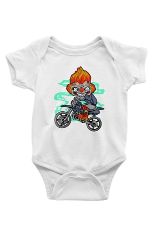 Twisted Metal Motocross Baskılı Beyaz Unisex Bebek Body - Zıbın