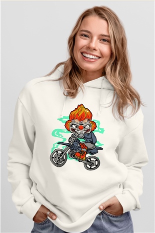 Twisted Metal Motocross Baskılı Beyaz Unisex Hoodie