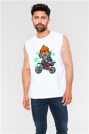 Twisted Metal Motocross Baskılı Beyaz Unisex Kolsuz Tişört