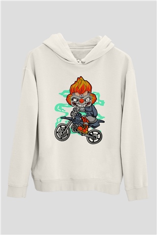 Twisted Metal Motocross Baskılı Beyaz Unisex Hoodie