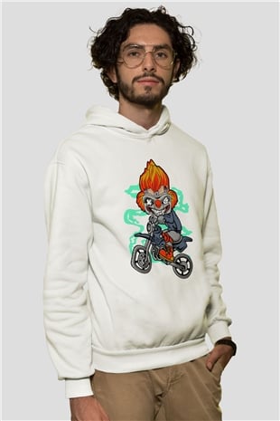 Twisted Metal Motocross Baskılı Beyaz Unisex Hoodie