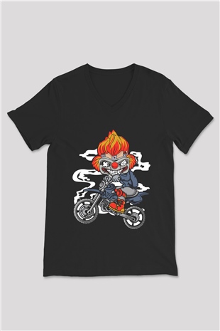 Twisted Metal Motocross Baskılı Siyah Unisex V Yaka Tişört