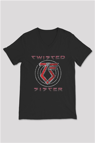Twisted Sister Siyah Unisex V Yaka Tişört T-Shirt
