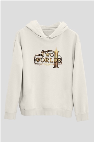 Two Worlds Beyaz Unisex Hoodie