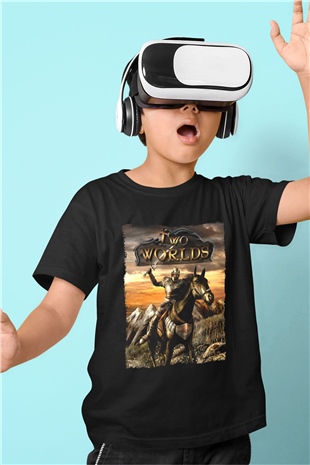 Two Worlds Siyah Unisex Çocuk Tişört