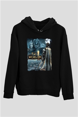 Two Worlds Siyah Unisex Hoodie
