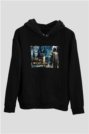 Two Worlds Siyah Unisex Hoodie
