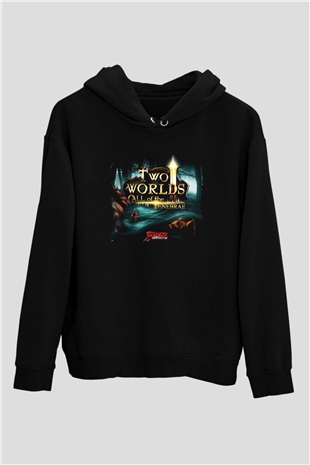 Two Worlds Siyah Unisex Hoodie