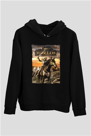 Two Worlds Siyah Unisex Hoodie
