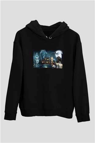 Two Worlds Siyah Unisex Hoodie