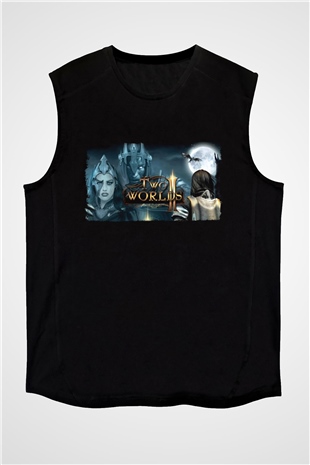 Two Worlds Siyah Unisex Kolsuz Tişört
