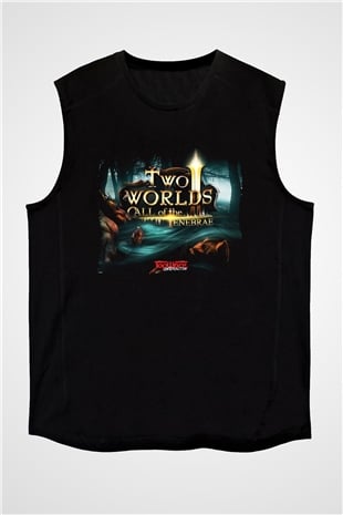 Two Worlds Siyah Unisex Kolsuz Tişört