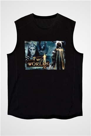 Two Worlds Siyah Unisex Kolsuz Tişört