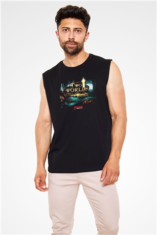 Two Worlds Siyah Unisex Kolsuz Tişört