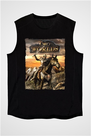 Two Worlds Siyah Unisex Kolsuz Tişört