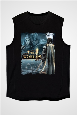 Two Worlds Siyah Unisex Kolsuz Tişört
