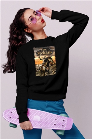 Two Worlds Siyah Unisex Sweatshirt