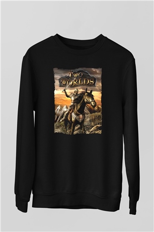 Two Worlds Siyah Unisex Sweatshirt