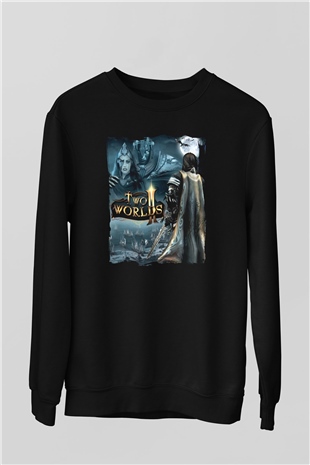 Two Worlds Siyah Unisex Sweatshirt