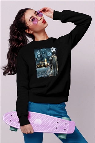 Two Worlds Siyah Unisex Sweatshirt