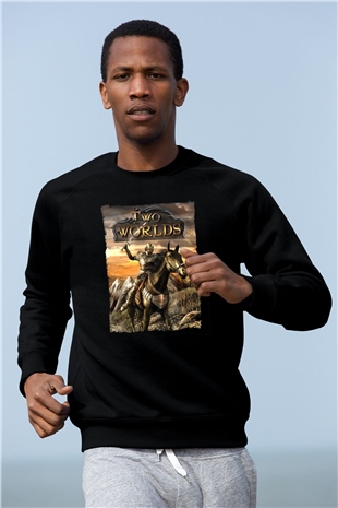 Two Worlds Siyah Unisex Sweatshirt