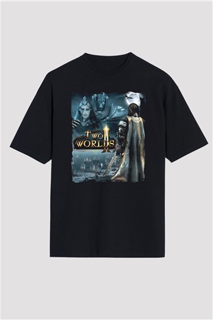 Two Worlds Siyah Oversize Tişört Oversize T-shirt