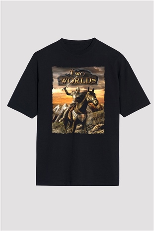 Two Worlds Siyah Oversize Tişört Oversize T-shirt