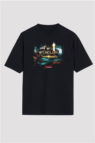 Two Worlds Siyah Oversize Tişört Oversize T-shirt