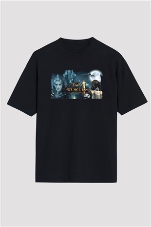 Two Worlds Siyah Oversize Tişört Oversize T-shirt