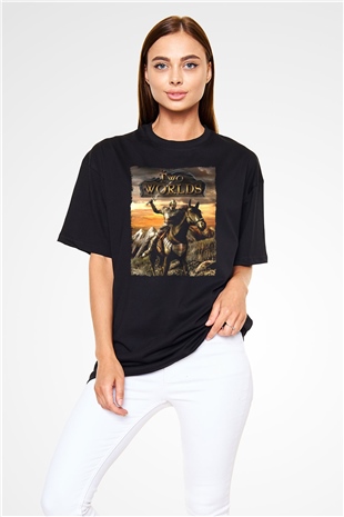 Two Worlds Siyah Oversize Tişört Oversize T-shirt