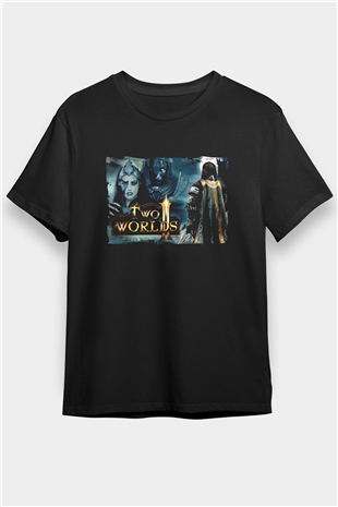 Two Worlds Siyah Unisex Tişört T-Shirt