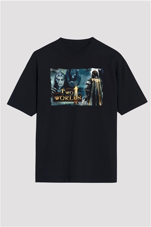 Two Worlds Siyah Oversize Tişört Oversize T-shirt