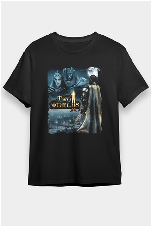 Two Worlds Siyah Unisex Tişört T-Shirt