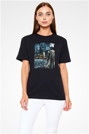 Two Worlds Siyah Unisex Tişört T-Shirt