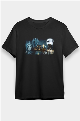 Two Worlds Siyah Unisex Tişört T-Shirt