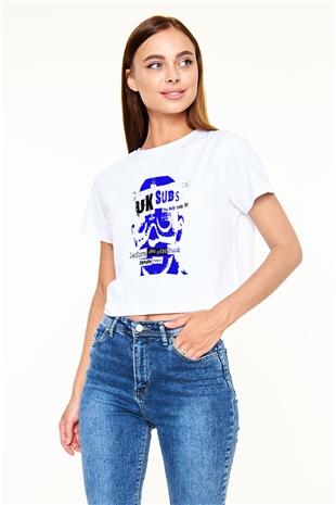U.K. Subs Beyaz Croptop Tişört