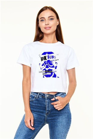 U.K. Subs Beyaz Croptop Tişört