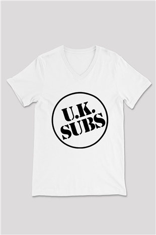 U.K. Subs Beyaz Unisex V Yaka Tişört T-Shirt