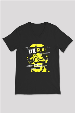 U.K. Subs Siyah Unisex V Yaka Tişört T-Shirt