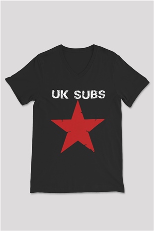 U.K. Subs Siyah Unisex V Yaka Tişört T-Shirt