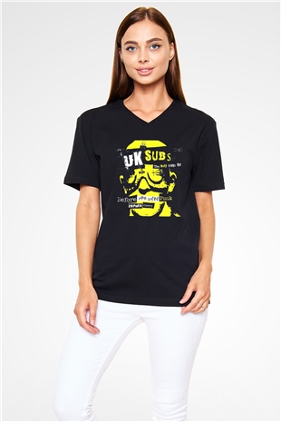 U.K. Subs Siyah Unisex V Yaka Tişört T-Shirt