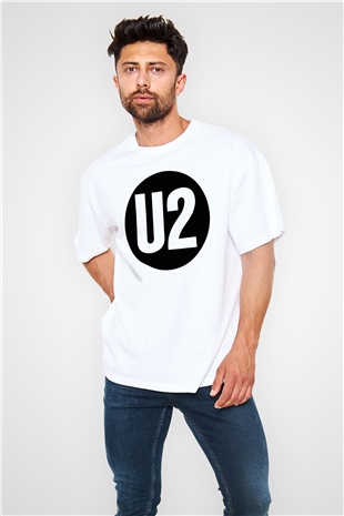 U2 Beyaz Unisex Oversize Tişört T-Shirt