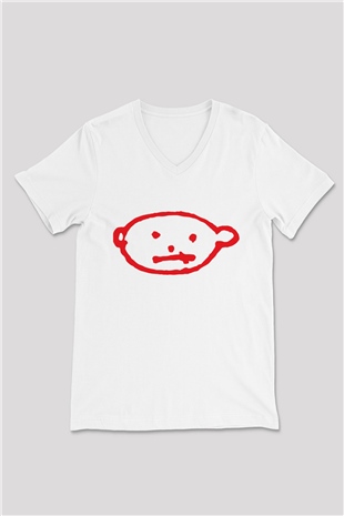 U2 Beyaz Unisex V Yaka Tişört T-Shirt