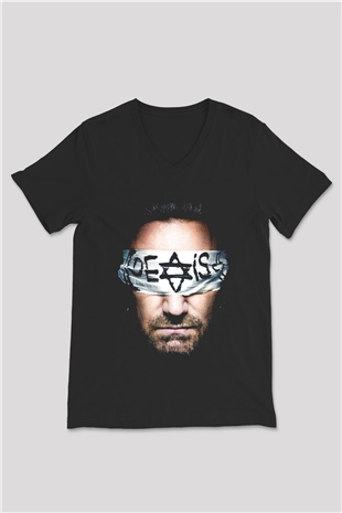 U2 Siyah Unisex V Yaka Tişört T-Shirt