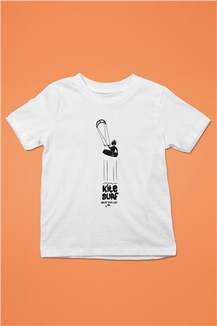 Uçurtma Kayağı Baskılı Unisex Beyaz Çocuk Tişört - Tshirt
